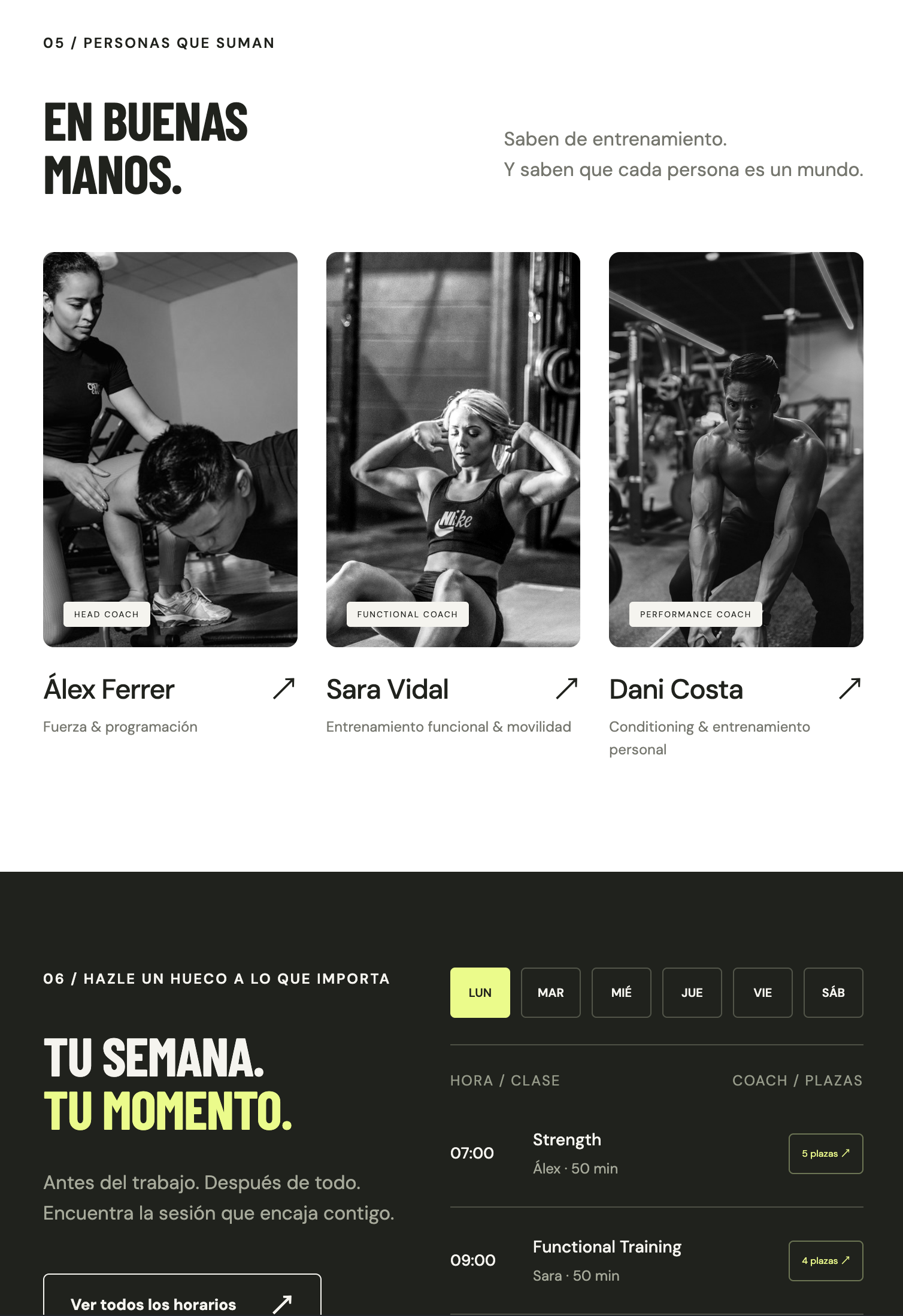 RIVA: Equipo de coaches y horarios